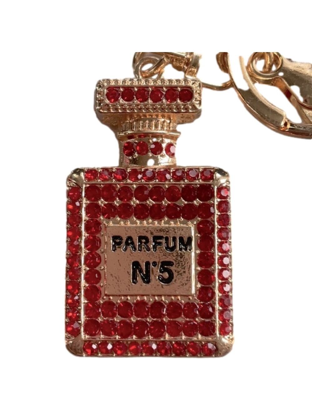 Ruby Red and Gold Parfum No 5 Bottle Keychain